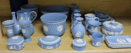 A collection of Wedgwood blue jasper ware (31)