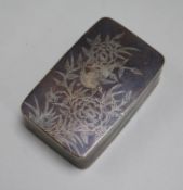 A late 19th century silver wire inlaid copper box, seal mark 7cm.