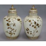 A pair of Victorian Derby vases and covers height 26cms