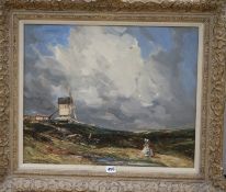 Joseph Vickers De Ville (1856-1925) oil on canvas, Landscape with Windmill, signed 44 x 55cm.