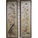 A pair of Chinese silkwork panels 107 x 29cm