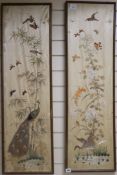 A pair of Chinese silkwork panels 107 x 29cm