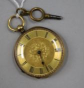 A lady's 18ct gold fob watch with gilt Roman dial.