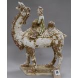 A Chinese tang style group of Bactrian camel and rider height 36cm