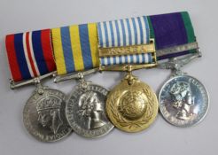A WWI/QEII Korea medal group to S.Sgt L.W. Ledger Int-Corps including GSM with Boreo Clasp, UN Korea