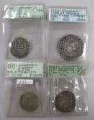 Elizabeth I silver coinage - a shilling and three sixpences (4)