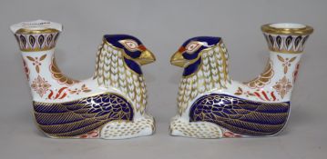 A pair of Royal Crown Derby candlesticks 8.5cm.From the estate of the late Sheila Farebrother.