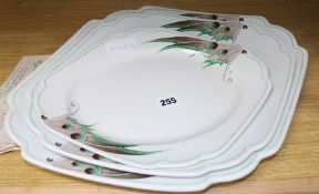 A graduated set of three Shelley 'butterfly wing' meat dishes Largest 45cm.