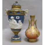 A Limoges peach ground vase by Martial Redon, gilt floral-decorated and a Capodimonte vase and cover