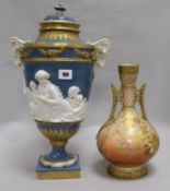 A Limoges peach ground vase by Martial Redon, gilt floral-decorated and a Capodimonte vase and cover