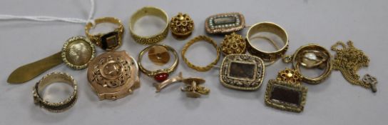A group of early to late 19th century jewellery including mourning rings and brooches.