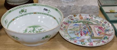 A Chinese famille rose plate and a Limoges bowl each 10in.