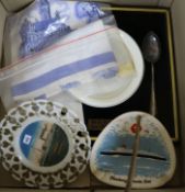 Ocean Liner Memorabilia; Cunard Lines etc ceramics Queen Elizabeth 1938; plate and soup ladle, Queen