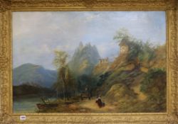 A Maryoni, oil on canvas, mountainous Italian landscape with figures, signed, 60 x 90cm