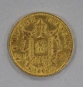 A French gold 20 francs, 1869, VF