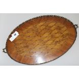 An early 20th century ormolu mounted parquetry tray, 50cm