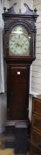 A late 18th century oak and mahogany eight day longcase clock, with painted arched and gilt brass