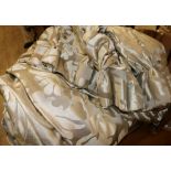 A pair of modern mushroom and silver brocade double-lined curtains, each gathered width 156cm,