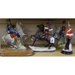 Four military figures, 16th (Queen's) Lancer 1914, Lifeguard, a Continental Hussar and one other