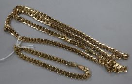 A 9ct gold fancy link neck chain and matching bracelet, 74g.