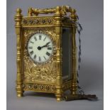 An Edwardian paste set lacquered brass carriage timepiece 13.5cm