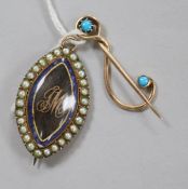 An early 20th century Murrle Bennett & Co 9ct gold and turquoise scroll pin and a 19th century