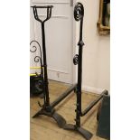 Two wrought iron andirons W.38cm and 28cm