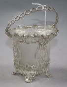 A Victorian pierced silver sugar basket by Creswick & Co, London, 1852?, with frosted glass liner,