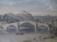 David Cox (1783-1859), watercolour, Llanrwst Bridge, Denbighshire, 16.5 x 22cm