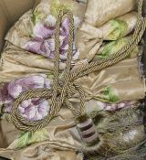 A modern single satin and embroidered silk double-lined curtain, gathered width 170cm, drop 260cm