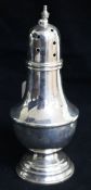 A George V silver baluster sugar caster, Marson & Jones, Birmingham, 1924, weighted, 18.7cm.