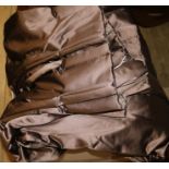 A pair of modern brown satin double-lined curtains, each gathered width 155cm, drop 300cm