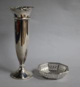 A George V silver specimen vase and a pierced silver bon bon dish.