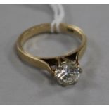 A 9ct gold and solitaire diamond ring, the stone weighing approximately 1.00ct, size M.