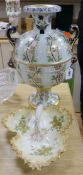 A Davenport stone china sectional vase and a Limoges hors d'oeuvres dish vase height 48cm