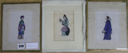 Four Chinese pith paintings of court figures