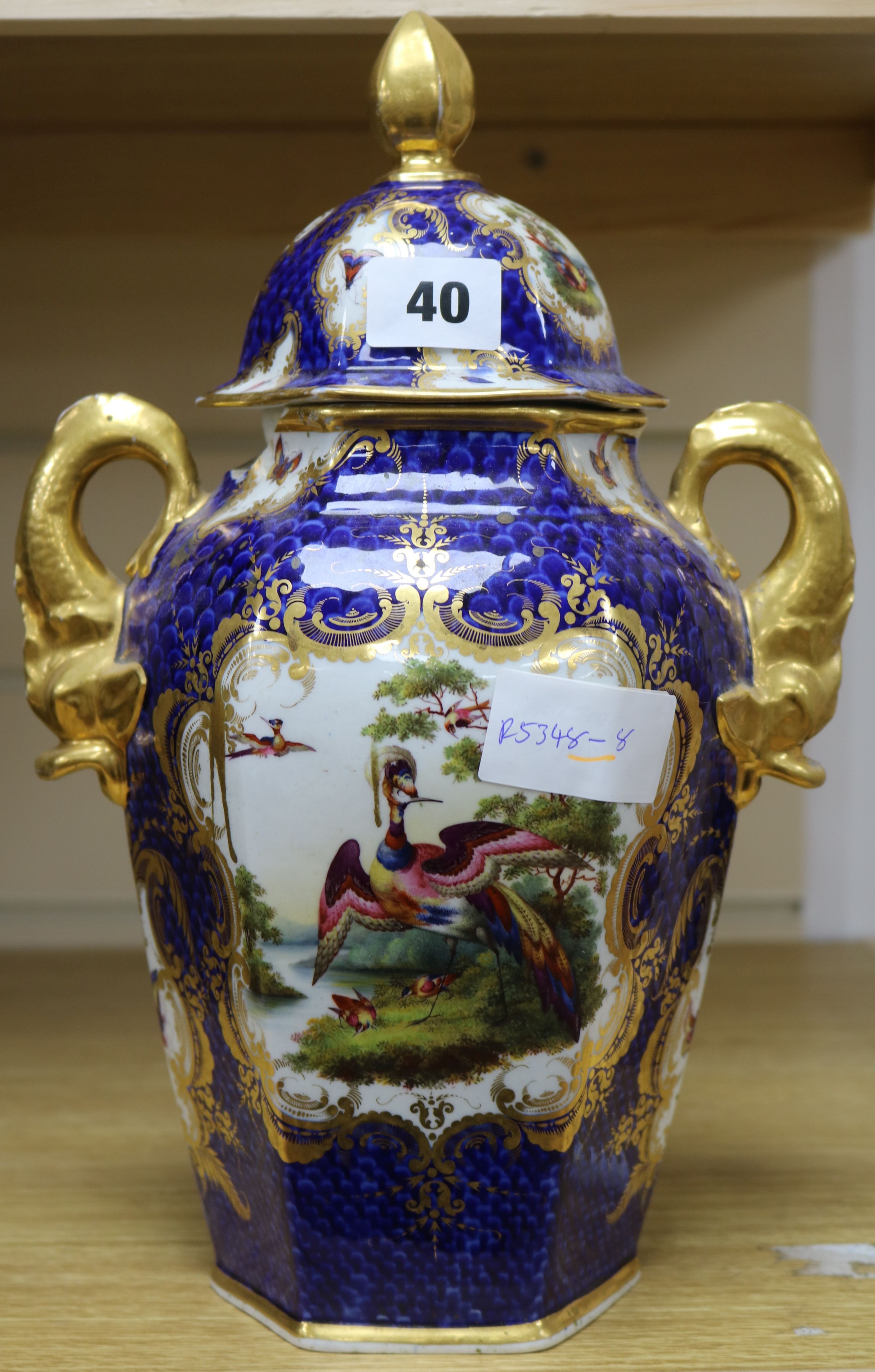 A Chamberlain's Worcester scale blue vase and cover (a.f.)