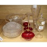 A collection of cut and moulded glass fruit bowls, vases, etc.