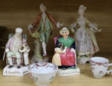 A pair of Staffordshire figures, 'My Grandmother' and 'My Grandfather' and sundry ceramics,