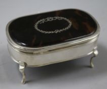 A George V silver and tortoiseshell mounted trinket casket by Charles & Richard Comyns, London,