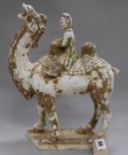 A Chinese tang style group of Bactrian camel and rider height 36cm