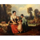 F. Nourrissonoil on canvasMother and children with a pointer, washerwomen beyond25 x 31.5in.