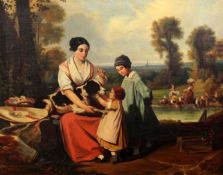F. Nourrissonoil on canvasMother and children with a pointer, washerwomen beyond25 x 31.5in.