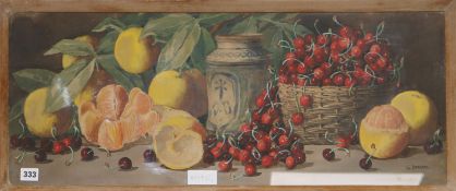 Giovanni Barbaro, watercolour, still life of fruit, signed 30 x 75cm.