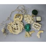 A group of Continental ivory brooches and objects of vertu