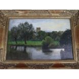 Attributed to William Bright Morris (1844-1896), oil on board, river scene, 25 x 37cm