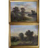 Continental School pair of oils landscapes, initialled A.S, 16 x 22cm.