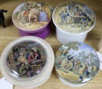 Four Prattware large pot lids and bases, including 'The Battle of the Nile' (210), unusually large