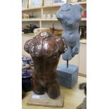 Two sculptural torsos on stands tallest 65cm