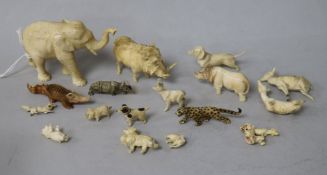 A group of early 20th century Japanese and European ivory animal figures